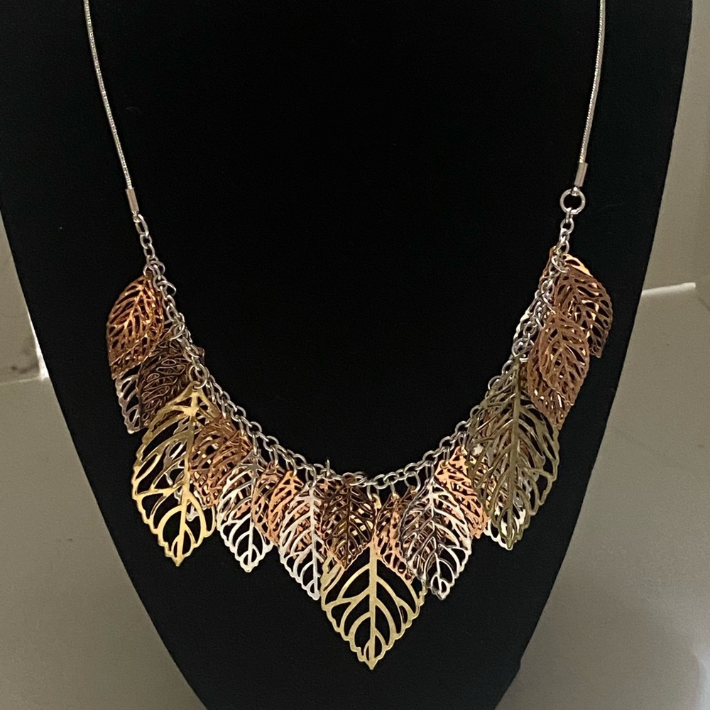 Multi-Tone Leaf Cascade Necklace - Women Jewelry